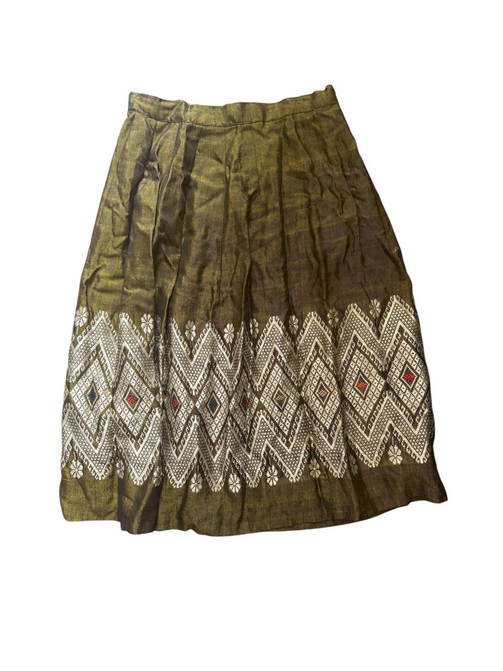 Vintage MCM 1960s Green A-Line Handmade Woven‎ Midi Skirt Women’s Small / XS - Picture 2 of 9
